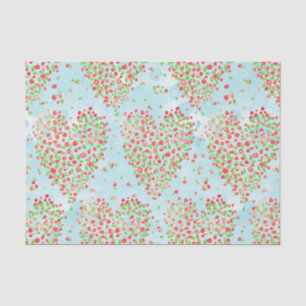 Floral Hearts on Blue Tissue Paper