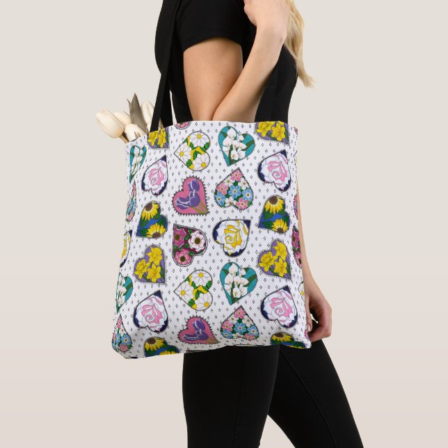 Floral Hearts Tote Bag (Close Up)