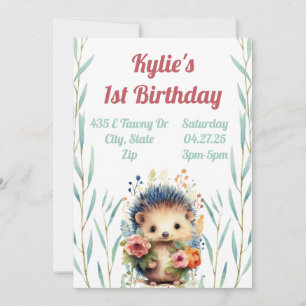 Floral Hedgehog Birthday Invitation 