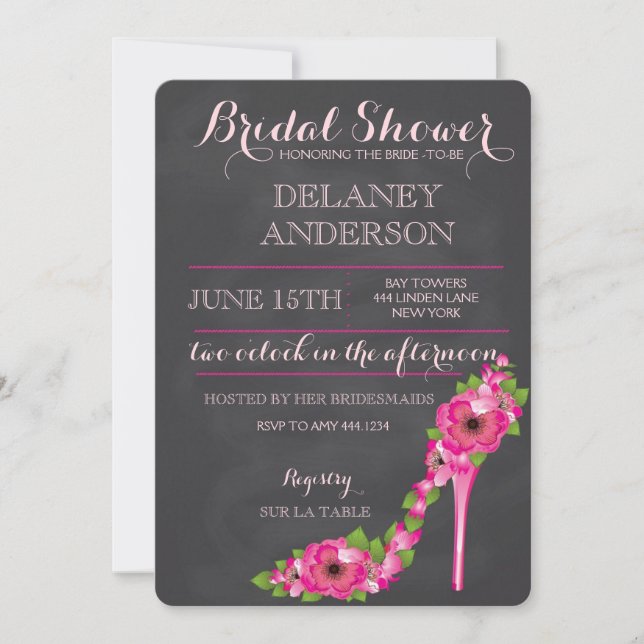 Floral Heel Bridal Shower Bachelorette Invitation (Front)