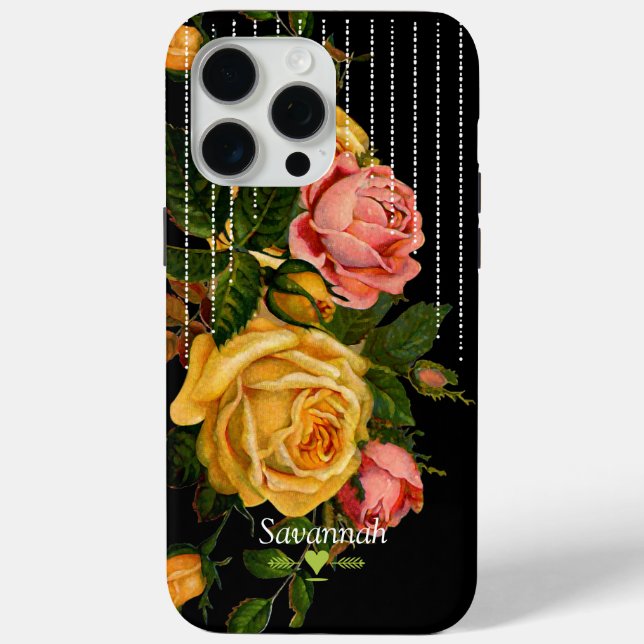 Floral Heirloom Roses Black Yellow Pink Case-Mate iPhone Case (Back)
