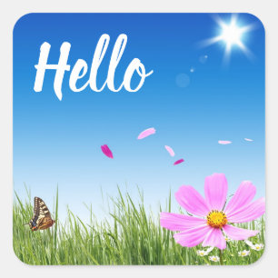 Floral Hello Daisy Butterfly Friendship Love Square Sticker