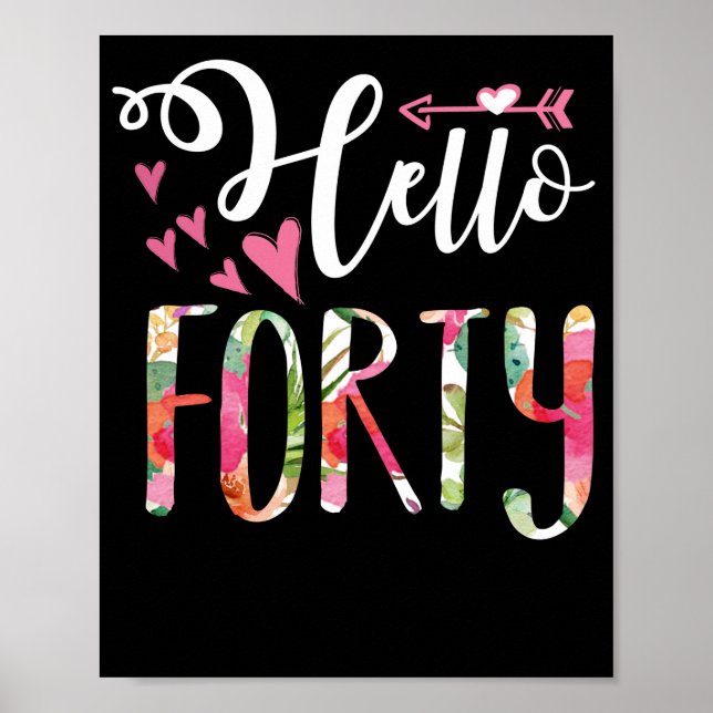 Floral Hello Forty Happy 40th Birthday Poster (Front)