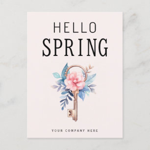 Floral Hello Spring Real Estate House Key Postcard