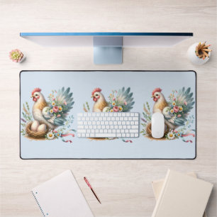 Floral Hen with Eggs Vintage Farmhouse Charm Desk Mat