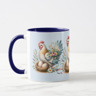 Floral Hen with Eggs Vintage Farmhouse Charm Mug