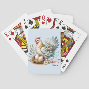 Floral Hen with Eggs Vintage Farmhouse Charm Playing Cards