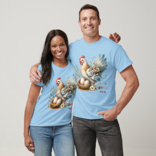 Floral Hen with Eggs Vintage Farmhouse Charm T-Shirt