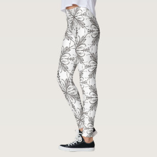 Floral Henna Mandala Black White Leggings