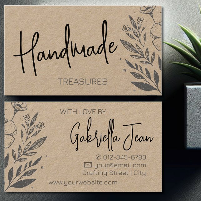 Floral Herbs Handmade Crafts Flower Drawing Business Card (Creator Uploaded)
