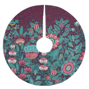 Floral Heritage: Hand Drawn Vintage Elegance Brushed Polyester Tree Skirt