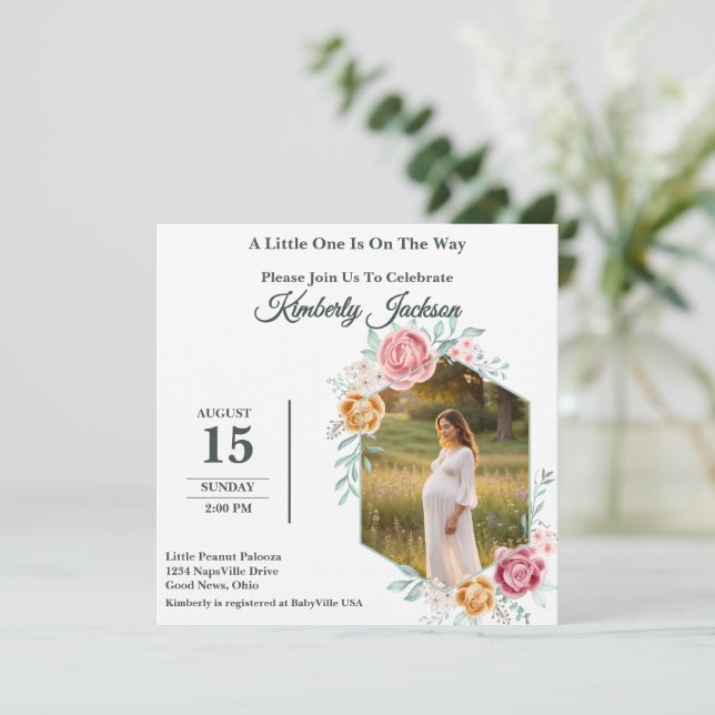 Floral Hexagon Baby Shower Invitation (Standing Front)