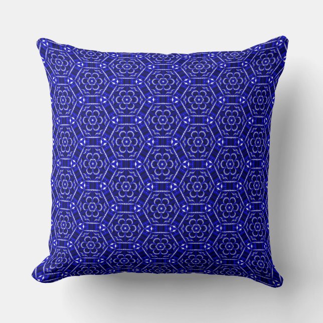 Floral Hexagons Dark Blue Throw Pillow (Front)