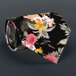 Floral Hibiscus Pineapple Hawaiian Print Black Tie<br><div class="desc">Exotic pink and white hibiscus flowers, yellow lilies, pineapples, palm fronds and tropical foliage on a black background, this men's neck tie is cool for the office, a night on the town, a wedding, for the groom or groomsmen or give as a gift to your husband, dad, brother or best...</div>