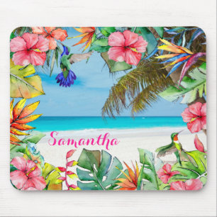 Floral Hibiscus Tropical Beach Personalised Mouse Mat