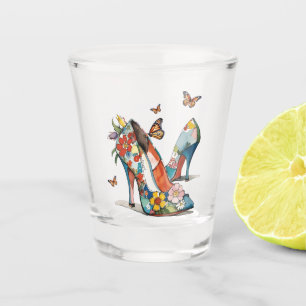 Floral High Heeled Pumps Butterflies Shot Glass