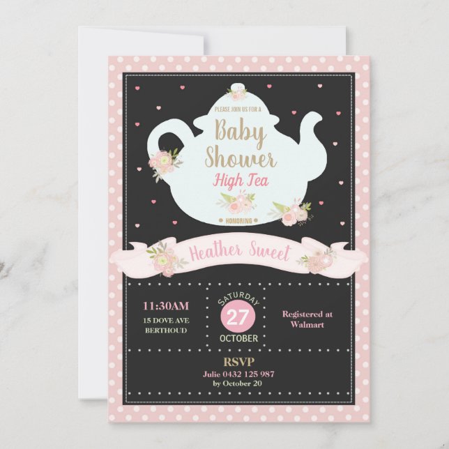Floral High Tea Party Baby Shower Invitation Girl (Front)