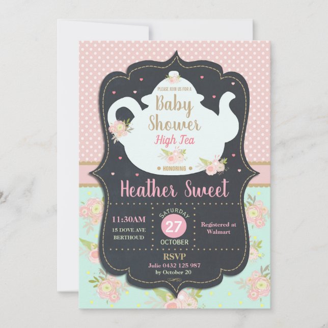 Floral High Tea Party Baby Shower Invitation Girl (Front)
