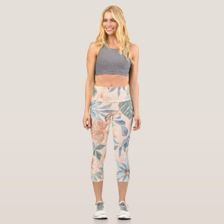 Floral High-Waisted Capri Leggings Stylish Workout