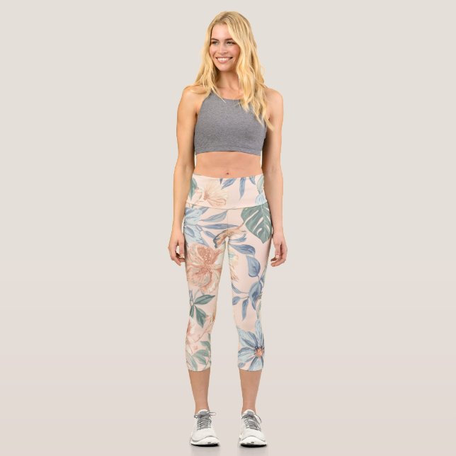 Floral High-Waisted Capri Leggings Stylish Workout (Front)