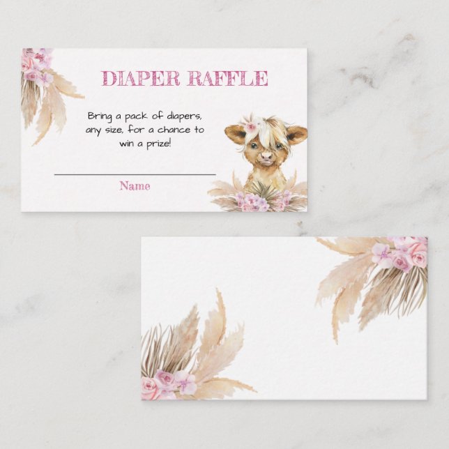 Floral Highland Cow Baby Shower Diaper Raffle  Enclosure Card (Front/Back)