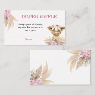 Floral Highland Cow Baby Shower Diaper Raffle Enclosure Card