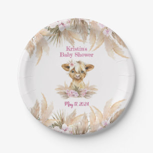 Floral Highland Cow Baby Shower  Paper Plate