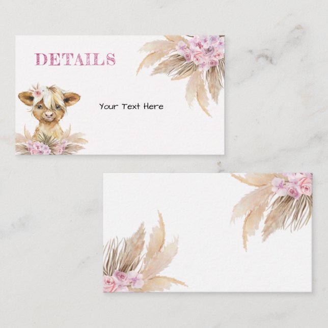 Floral Highland Cow Details Card (Front/Back)