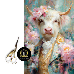 Floral Highland Cow in Baroque Suit Decoupage Tissue Paper