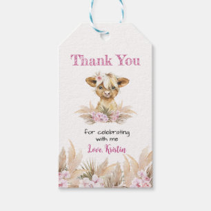 Floral Highland Cow Thank You Favour Gift Tags