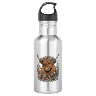 Floral Highland Cow Vintage Engraving Design_1 532 Ml Water Bottle
