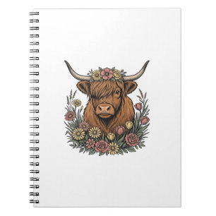 Floral Highland Cow Vintage Engraving Design_1 Notebook