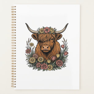 Floral Highland Cow Vintage Engraving Design_1 Planner