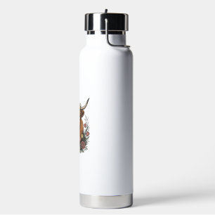 Floral Highland Cow Vintage Engraving Design_1 Water Bottle