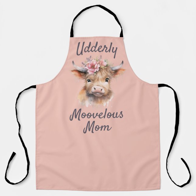 Floral highland cow watercolor apron (Front)