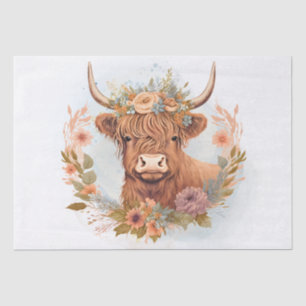 Floral Highland Cow Watercolor Tissue Paper