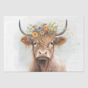 Floral Highland Cow Watercolor Tissue Paper