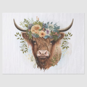 Floral Highland Cow Watercolor Tissue Paper