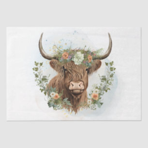 Floral Highland Cow Watercolor Tissue Paper