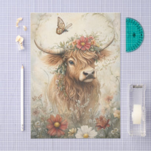 Floral Highland Cow With Wildflowers Decoupage Tissue Paper