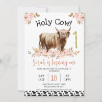 Floral Highland Holy Cow Cow Print First Birthday