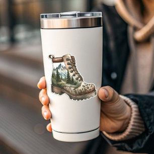 Floral Hiking Boot Vinyl Sticker   Die-Cut Sticker