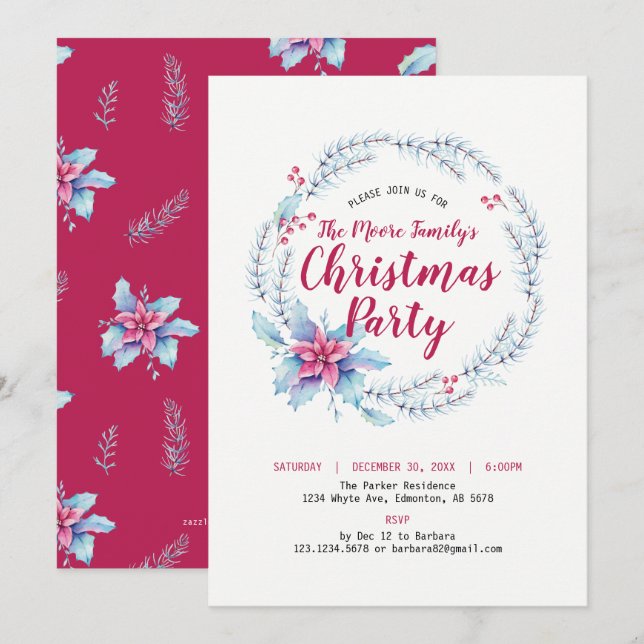 Floral Holiday / Christmas Party Invitation (Front/Back)