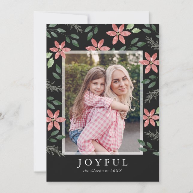 Floral Holiday, Christmas Photo Card (Front)