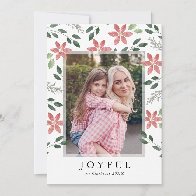 Floral Holiday, Christmas Photo Card (Front)