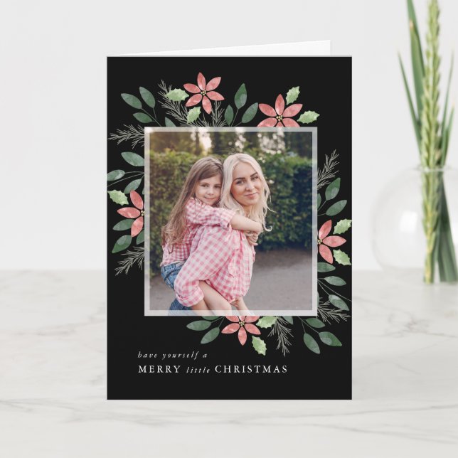 Floral Holiday, Christmas Photo Greeting Card (Front)