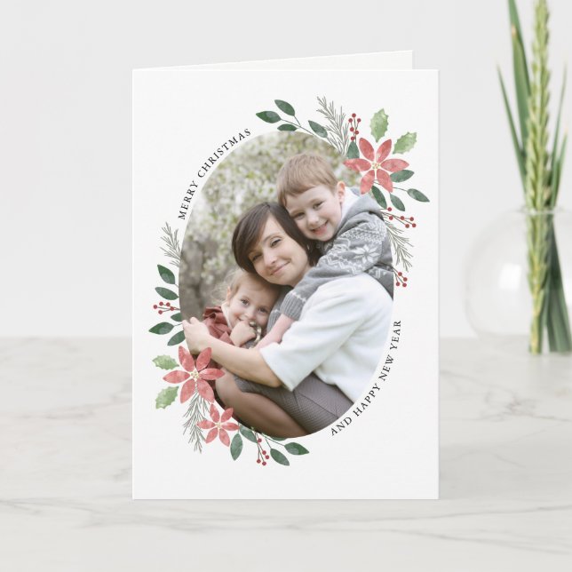 Floral Holiday - Christmas Photo Greeting Card (Front)