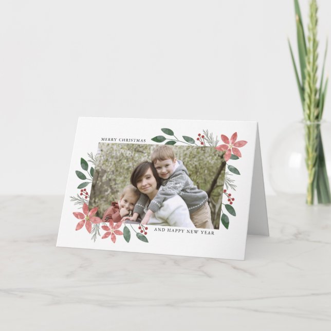 Floral Holiday - Christmas Photo Greeting Card (Front)