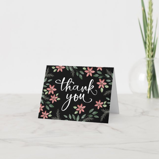 Floral Holiday, Christmas Thank You Card (Front)
