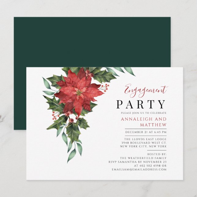 Floral Holiday Engagement Party Mistletoe Berries Invitation (Front/Back)